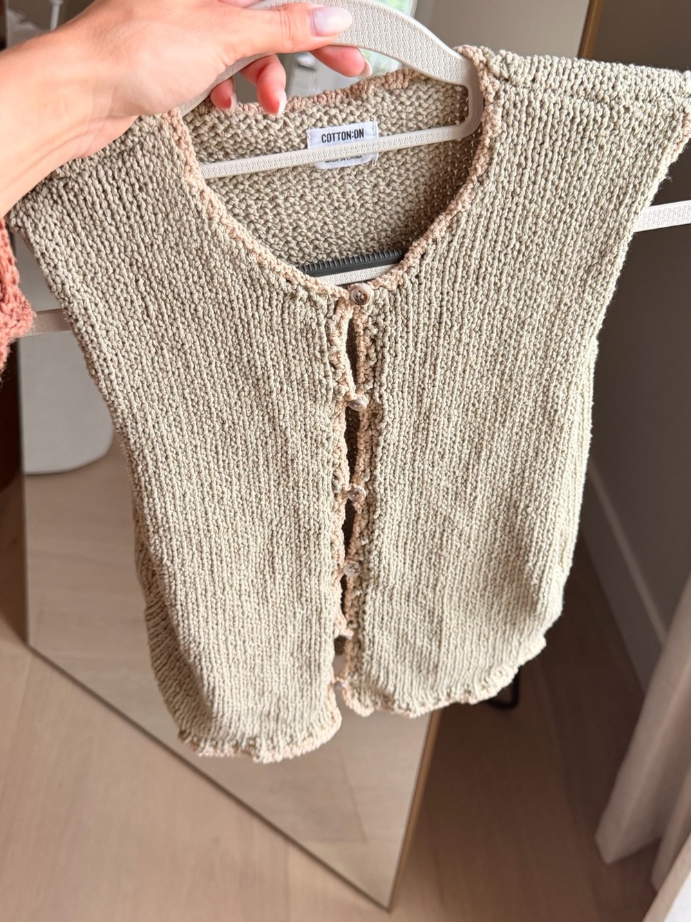 Cotton On Cream / green Knit Button-Front Women's Sweater Vest
